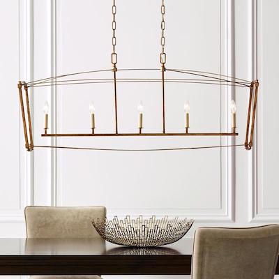 Chapman & Myers Linear Branched Chandelier in Bronze with Natural Pape