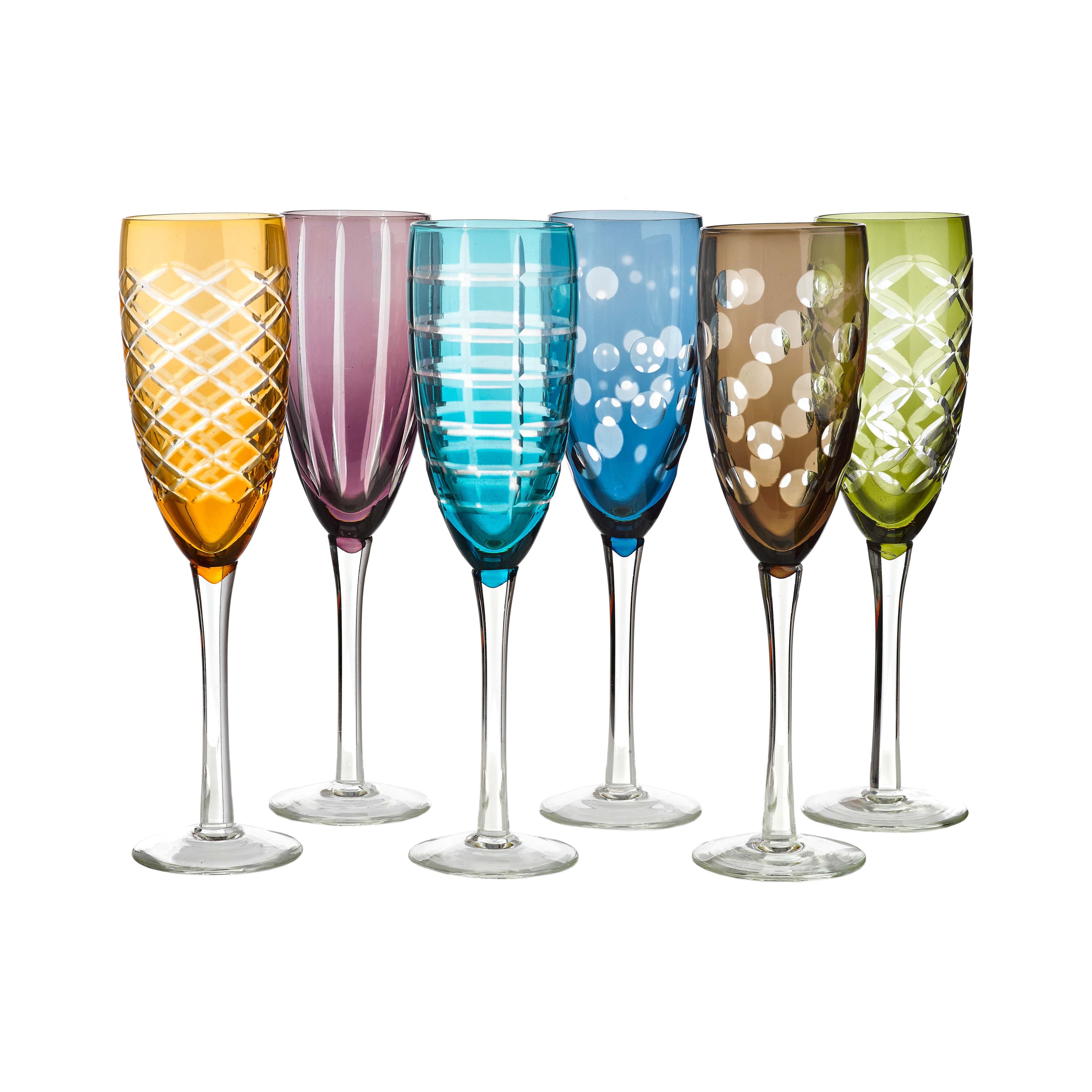 Cuttings set of 6 champagne flute glasses in multicoloured - Polspotten