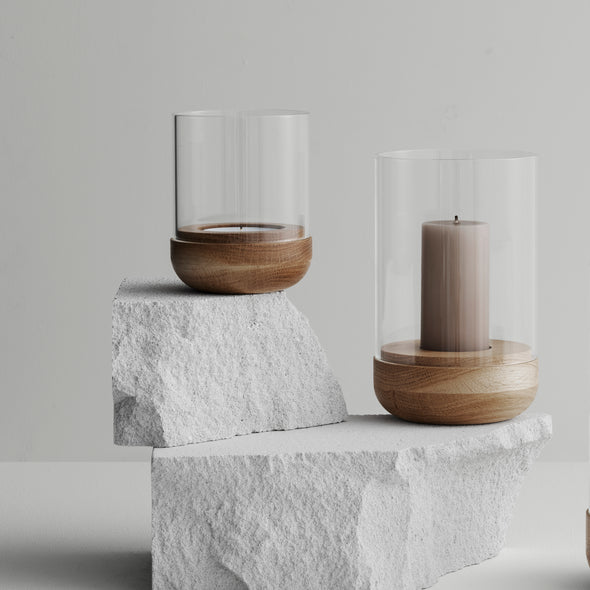 Lanto Hurricane Lamp With Wood Base