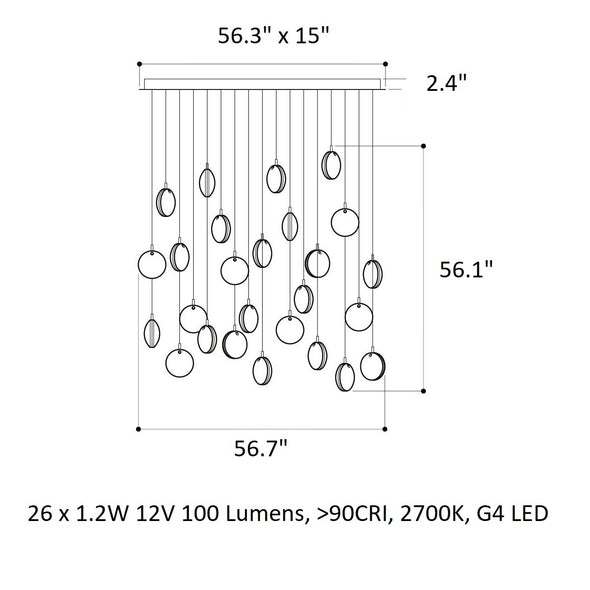 Lens Rectangle LED Chandelier