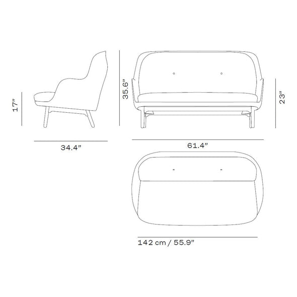 Fri 2-Seater Sofa with Wood Legs