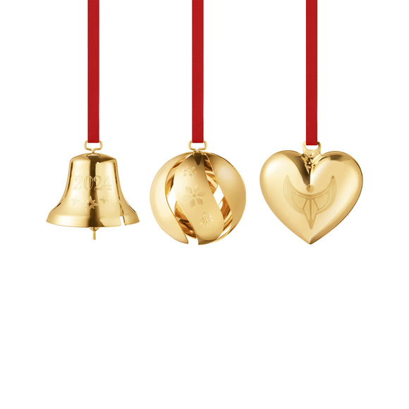 2024 3-Piece Bell Ball Heart Ornament Set