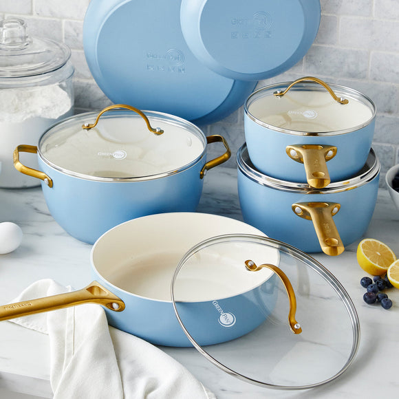 Padova Ceramic Nonstick 10-Piece Cookware Set | Light Blue