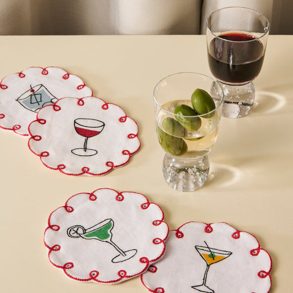 Fête Embroidered Linen Coaster (Set of 4)