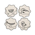 Line Drawing Seafood Embroidered Linen Coaster (Set of 4)