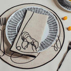 Line Drawing Seafood Embroidered Linen Napkin (Set of 4)