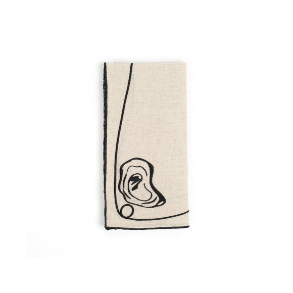 Line Drawing Seafood Embroidered Linen Napkin (Set of 4)