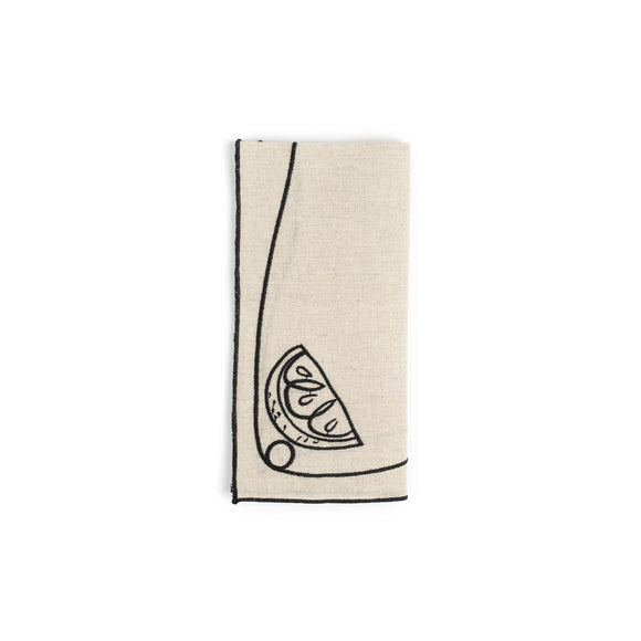 Line Drawing Seafood Embroidered Linen Napkin (Set of 4)