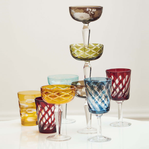 Cuttings set of 6 champagne flute glasses in multicoloured - Polspotten