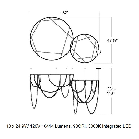 Suspenders 2-Bar Offset Ring Multi Light Pendant Light