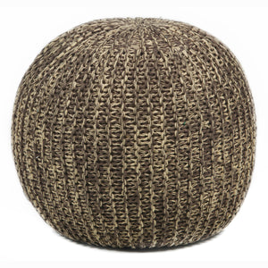 Textured Contemporary Cotton Pouf - Beige/Brown