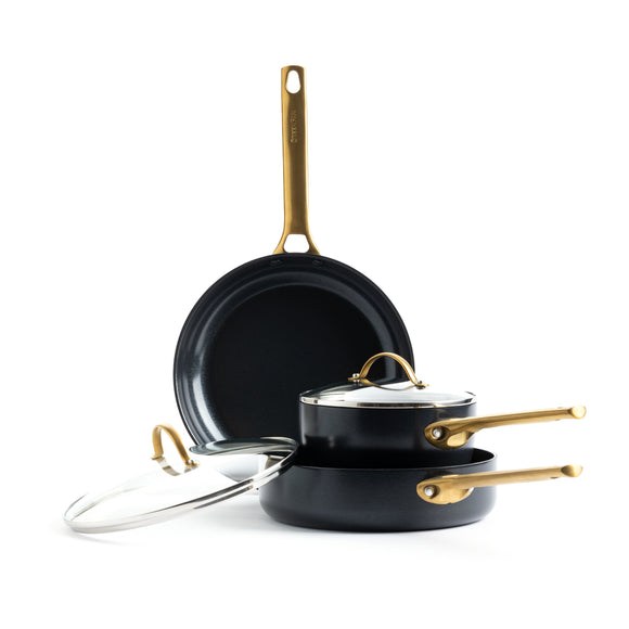 Reserve Ceramic Nonstick 8-Piece Cookware Set | Charcoal with Gold-Tone  Handles