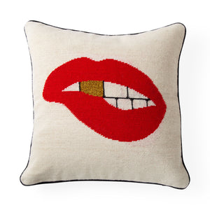 Lips Bitten Needlepoint Throw Pillow