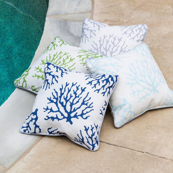 Coral Reef Pattern Square Throw Pillow White/Blue - Pillow Collection